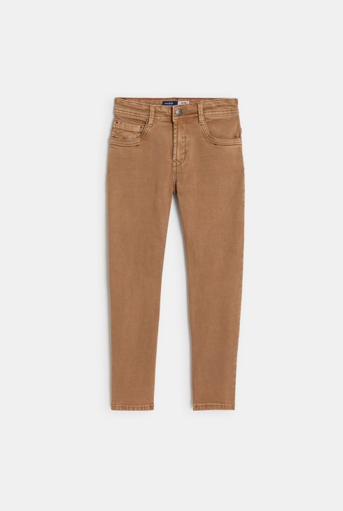 Pantalon slim en toile uni marron garçon 1