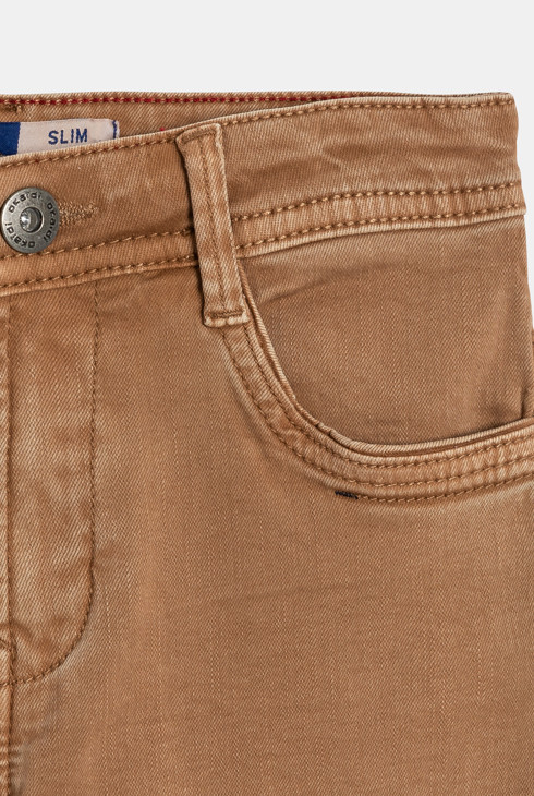 Pantalon slim en toile uni marron garçon 2