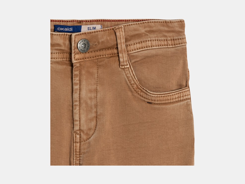 Pantalon slim en toile uni marron garçon 2