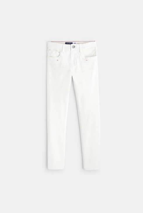 Ozke hlače iz enobarvnega platna bela deček 2