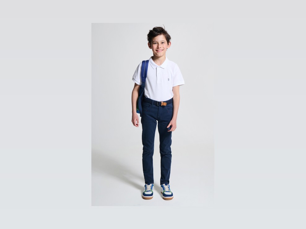 Strakke broek van effen stof blauw jongen 1