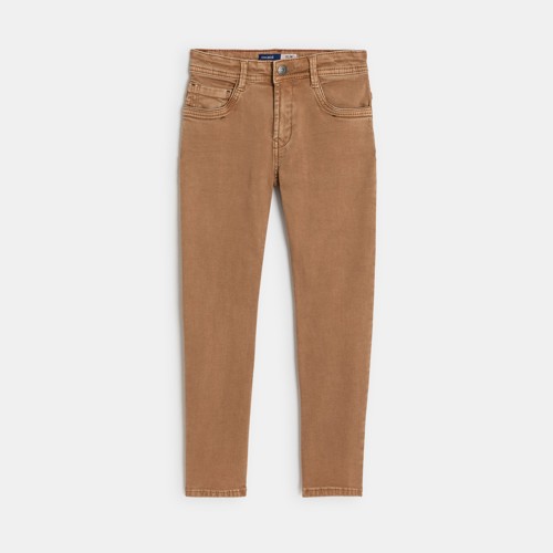 Pantalon Slim En Toile Uni Marron Garçon - Beige Rotin - 10A - OKAIDI