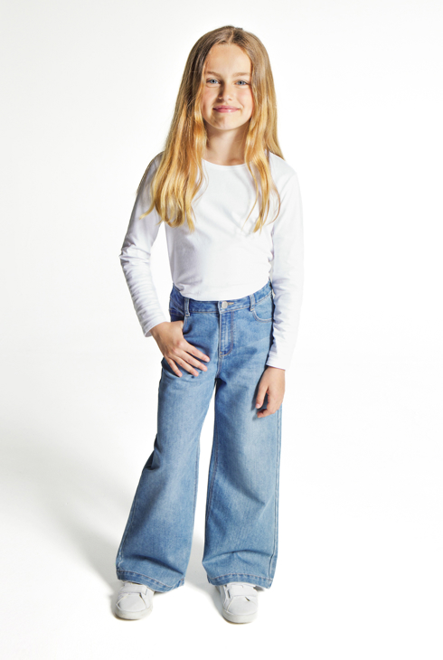 Široke in kratke kavbojke z visokim pasom modra deklica 1