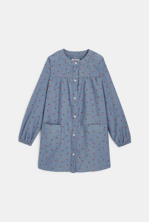 Tablier d'écolière motif cerises bleu fille 1