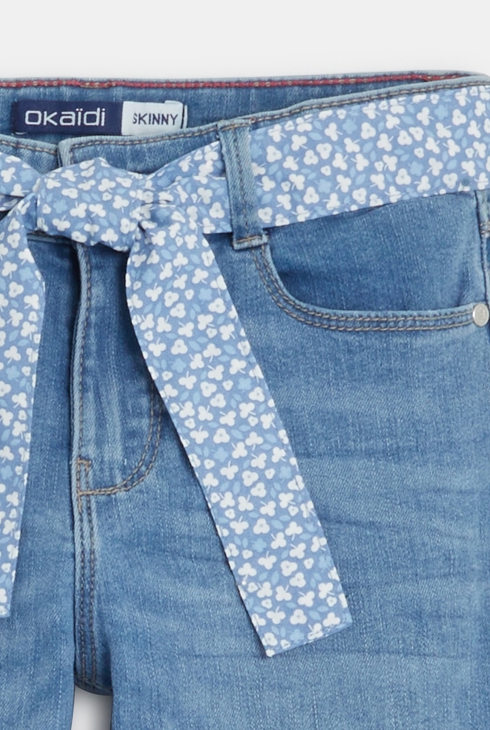 Jean skinny ceinturé bleu fille