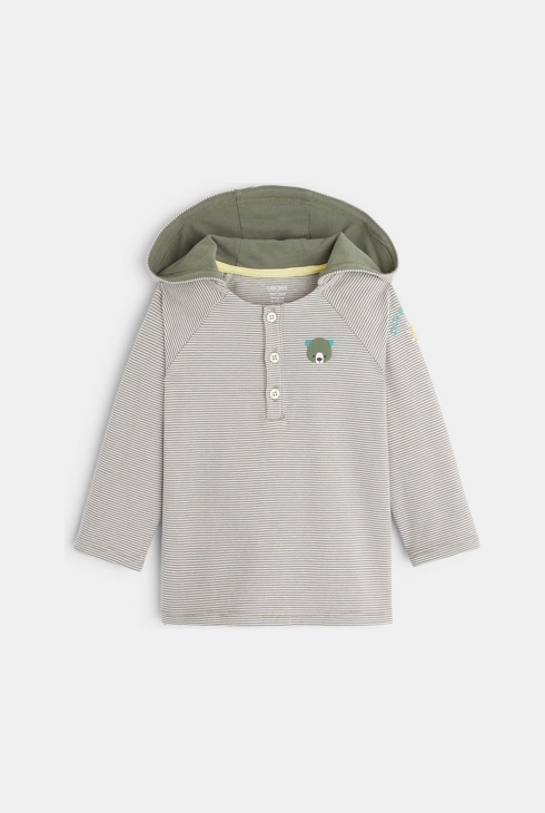 Gestreiftes T-Shirt mit tunesischem Kragen und Kapuze Weiß Baby Jungen 1