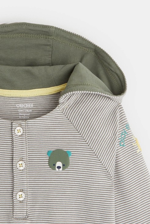 Gestreiftes T-Shirt mit tunesischem Kragen und Kapuze Weiß Baby Jungen 2