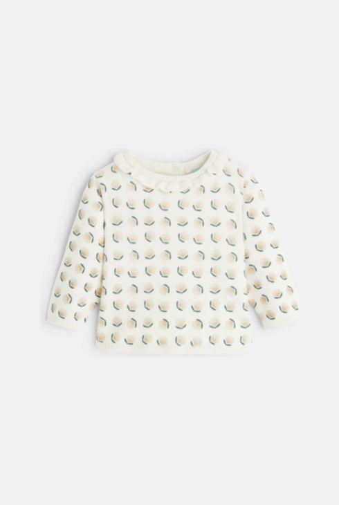 Strickpullover mit grafischem Rüschenkragen Weiß Baby Mädchen 1