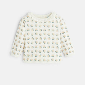 Pull maille fantaisie col volanté graphique blanc bébé fille 1