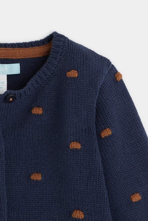 Gilet maille reliéfée pois bleu bébé fille