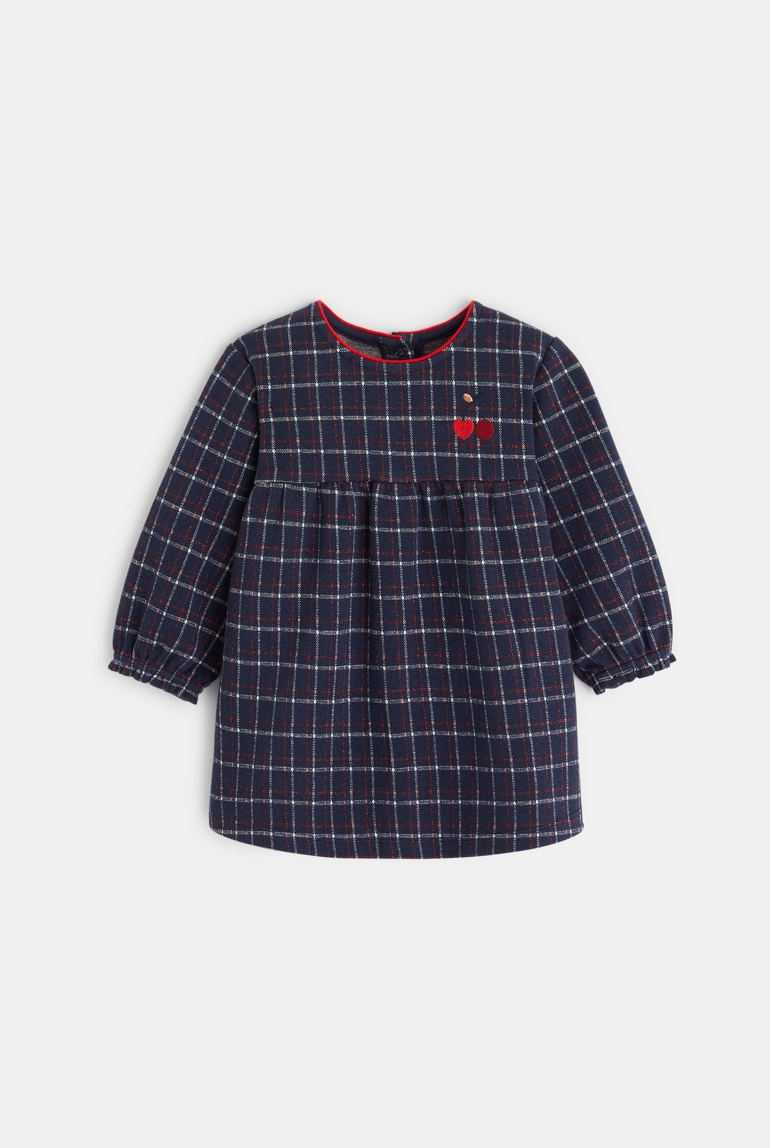 Robe carreaux cerises bleu bébé fille 1