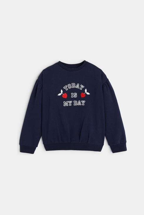 Sweat-shirt à message bleu fille 1