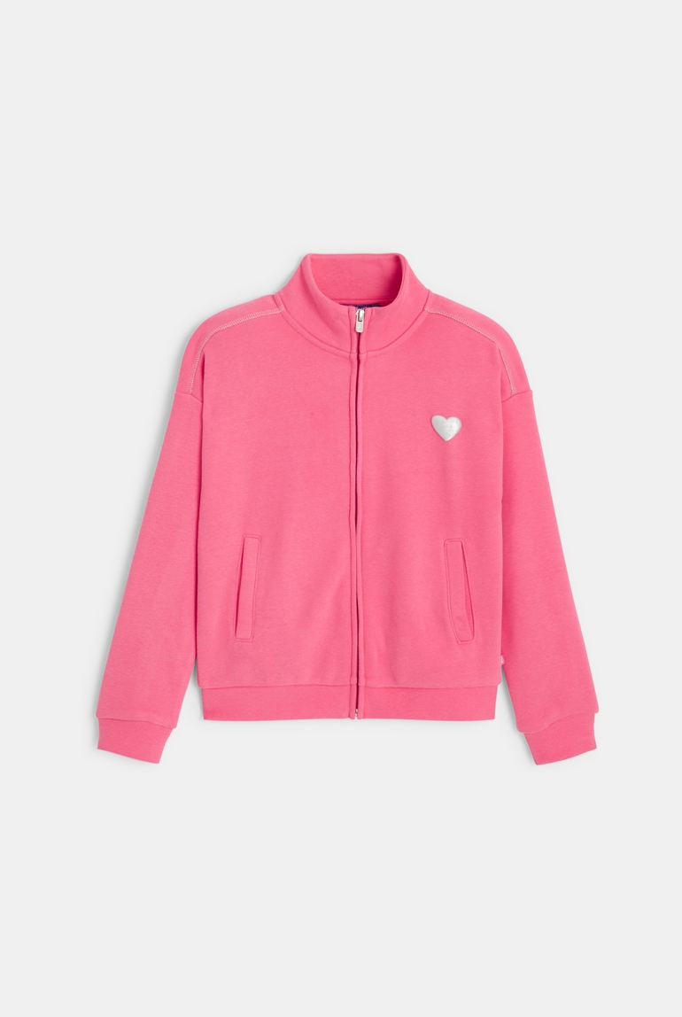 Sweat-shirt uni à col montant rose fille 1