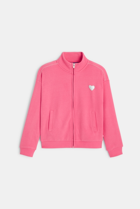Sweat-shirt uni à col montant rose fille 1