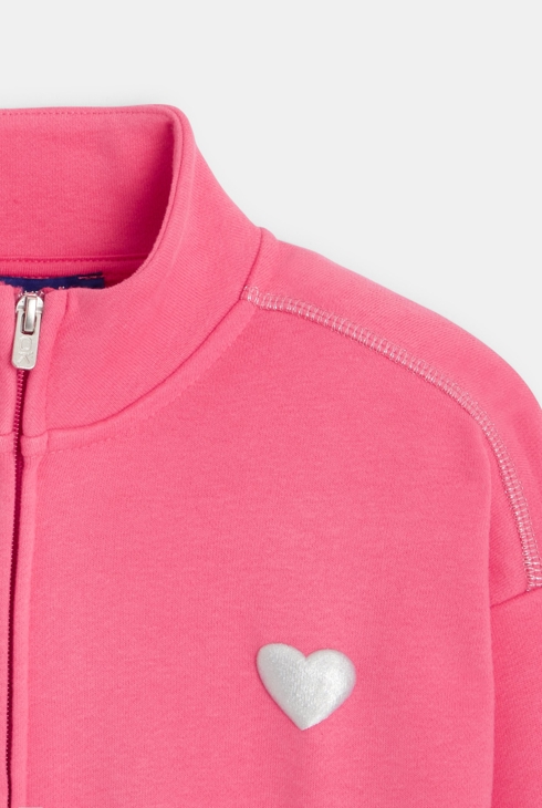 Sweat-shirt uni à col montant rose fille