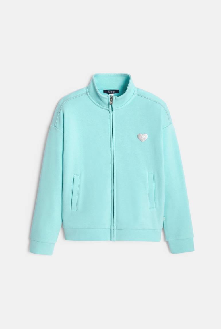 Sweat-shirt uni à col montant bleu fille 1