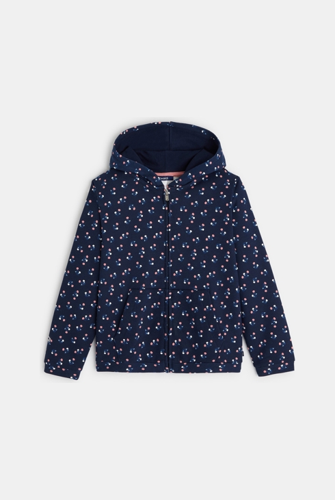 Sweat-shirt zippé imprimé bleu fille 1