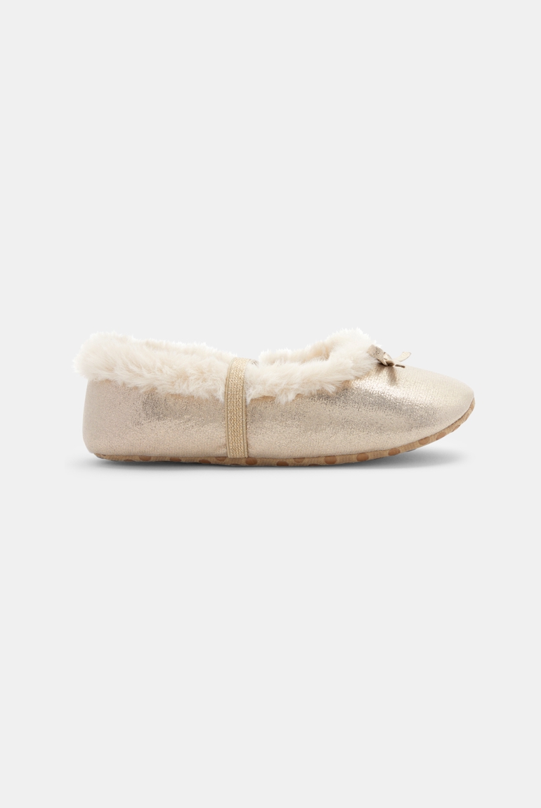 Chausson ballerine fourré irisé jaune fille 1