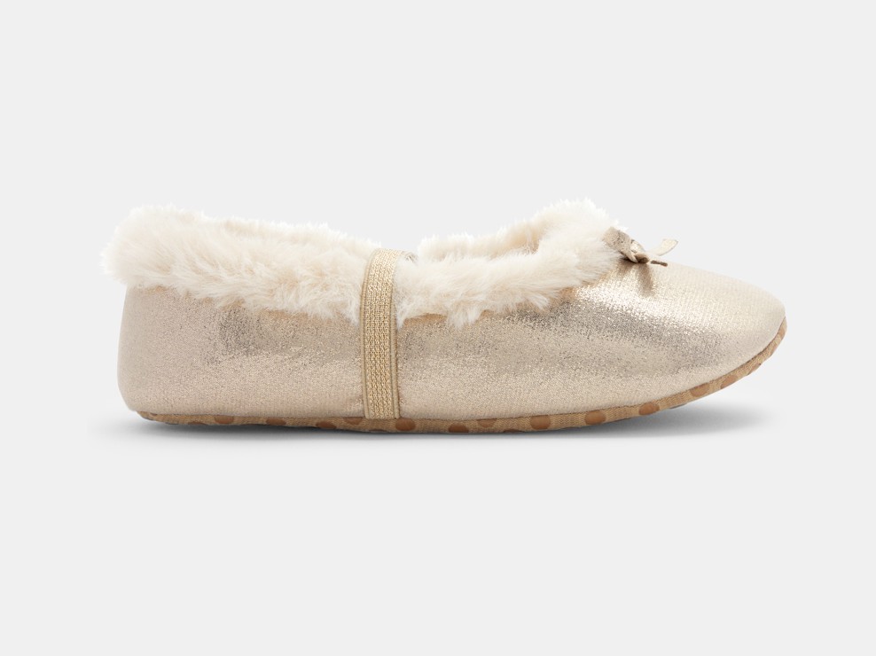 Chausson ballerine fourré irisé jaune fille 1