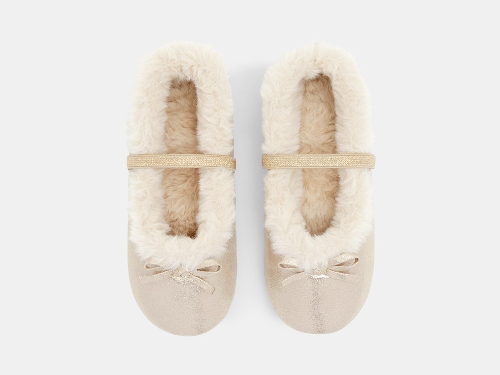 Chausson ballerine fourré irisé jaunes fille 2