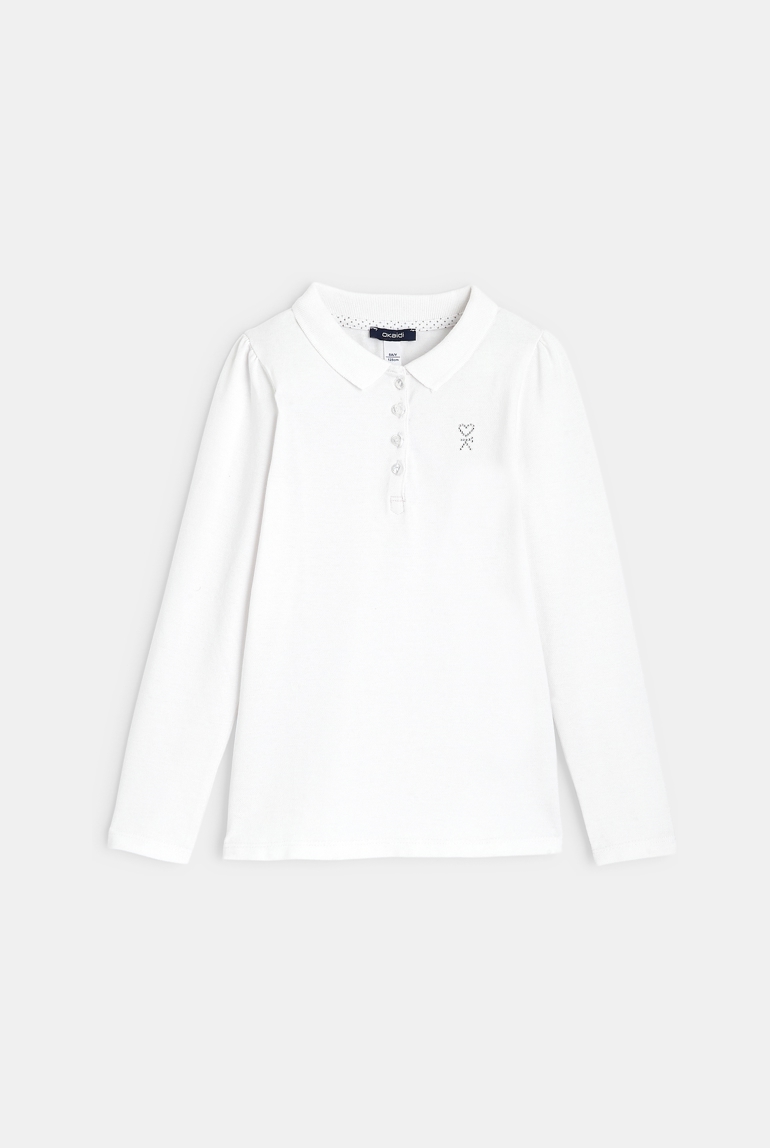 Polo uni manches longues blanc fille 1