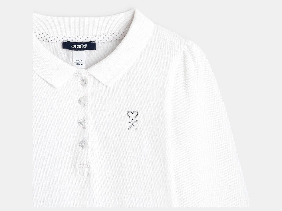 Polo a maniche lunghe tinta unita bianco bambina 2