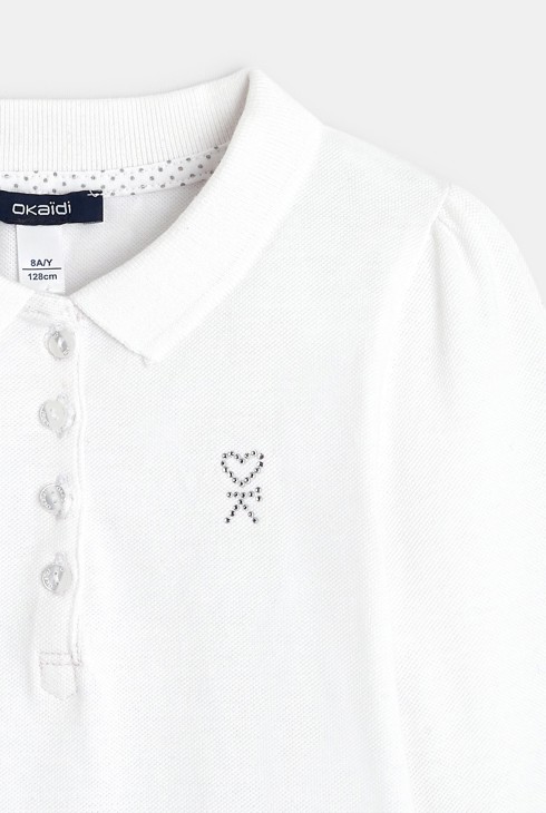 Bijela jednobojna polo majica dugih rukava za djevojčice 2