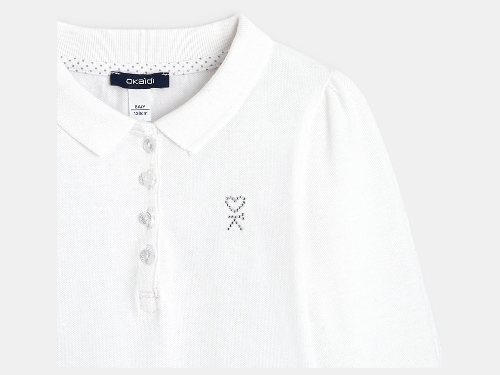 Polo uni manches longues blanc fille 2