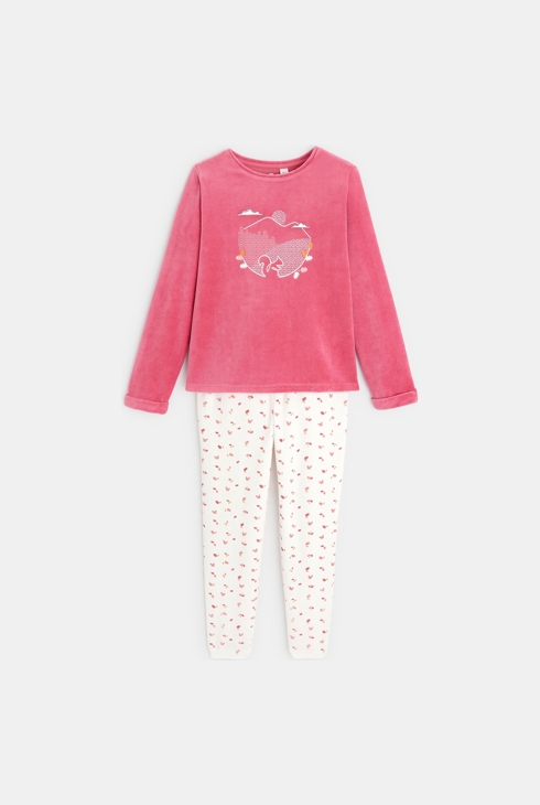 2-teiliger Samt-Pyjama mit Eichhörnchen-Motiv Rosa Mädchen 1