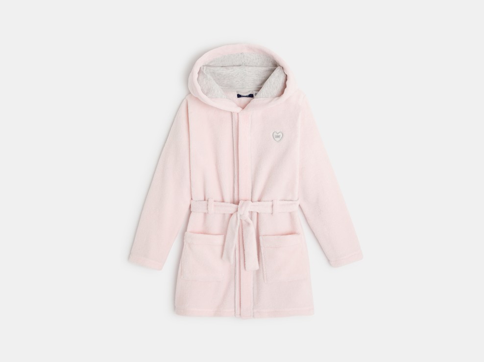 Peignoir à capuche en sherpa ultra-doux rose fille 1