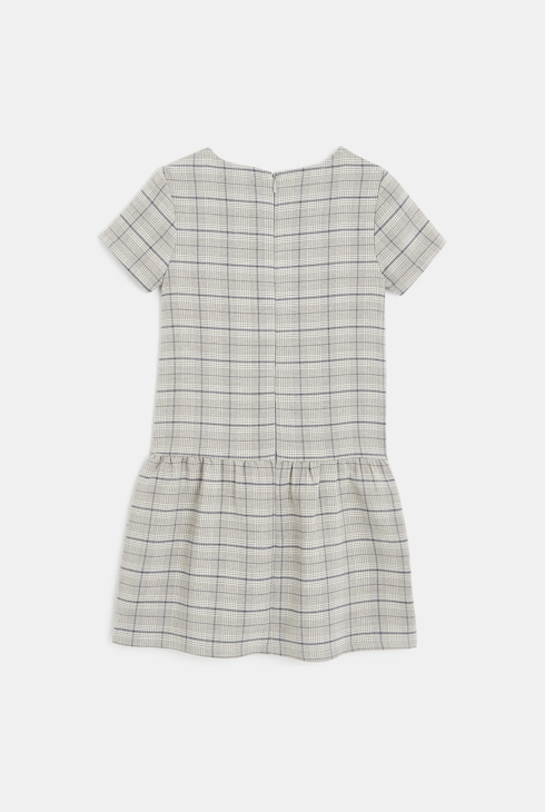 Robe manches courtes à carreaux grise fille