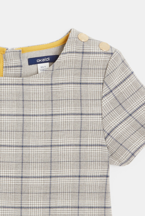 Kariertes Kleid mit kurzen Ärmeln Grau Mädchen 2