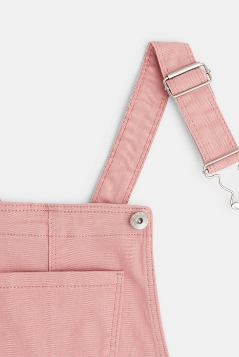 Salopette en toile unie rose fille