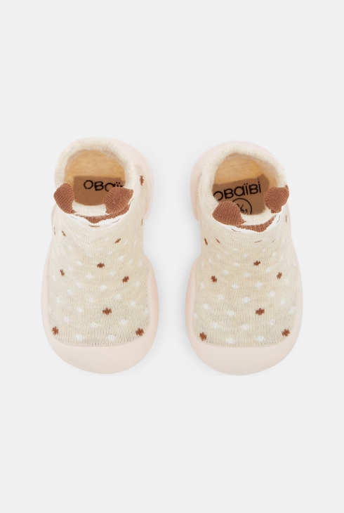 Chausson chaussette à étoiles beige bébé fille