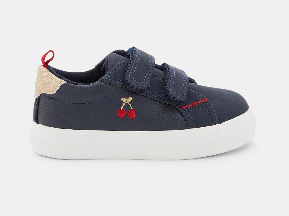 Tennisschoenen met klittenband en geborduurde kersen blauw babymeisje 1