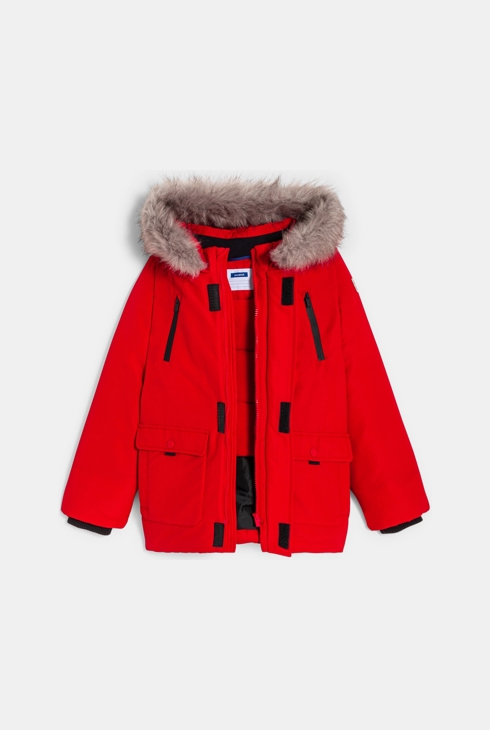 Parka matelassée à capuche rouge garçon