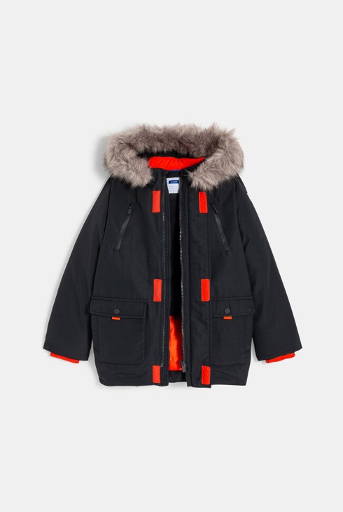 Boys' grey padded parka with hood. 2