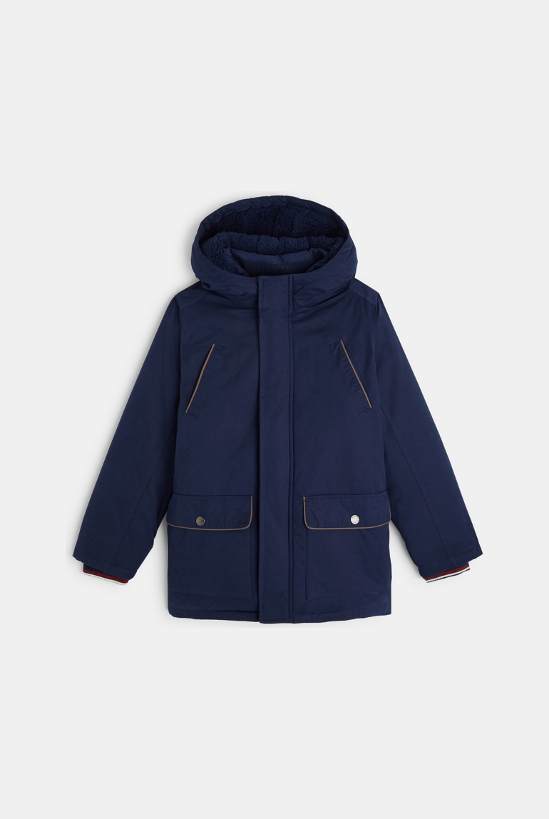 Parka doublée en moumoute sherpa bleu garçon 1