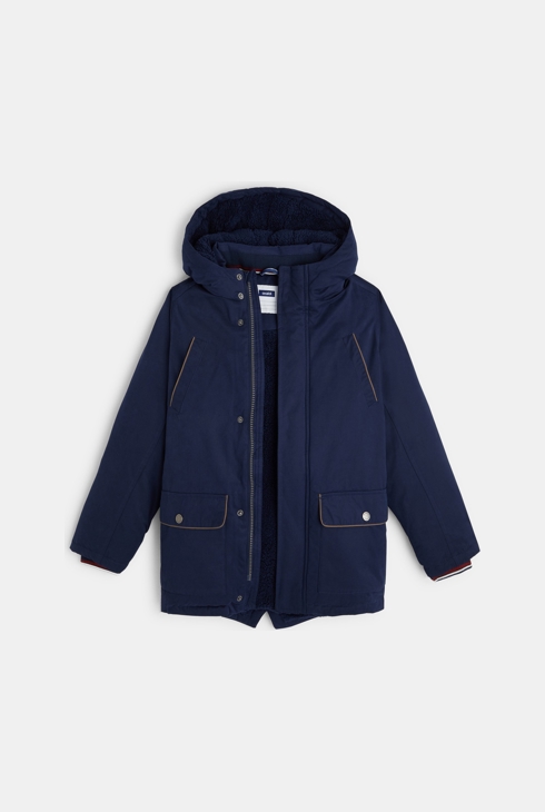 Parka doublée en moumoute sherpa bleu garçon 2