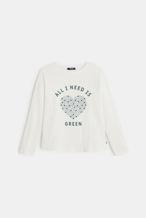 T-Shirt mit „All you need is green”-Aufschrift Weiß Mädchen 1