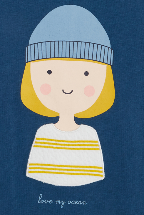 T-shirt personnage et message bleu fille