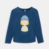 T-shirt personnage et message bleu fille