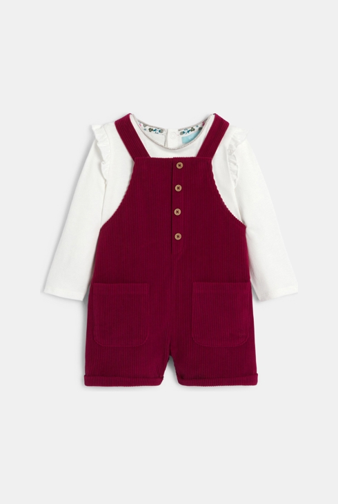 Salopette courte velours rose bébé fille