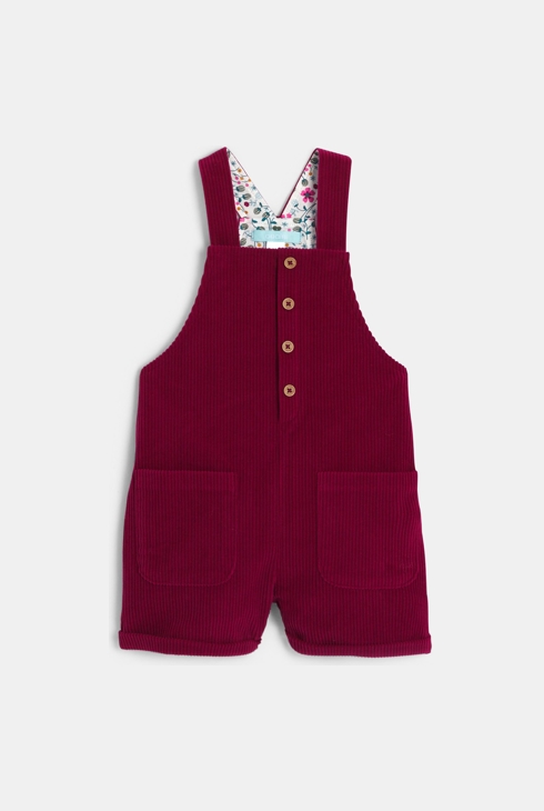 Salopette courte velours rose bébé fille