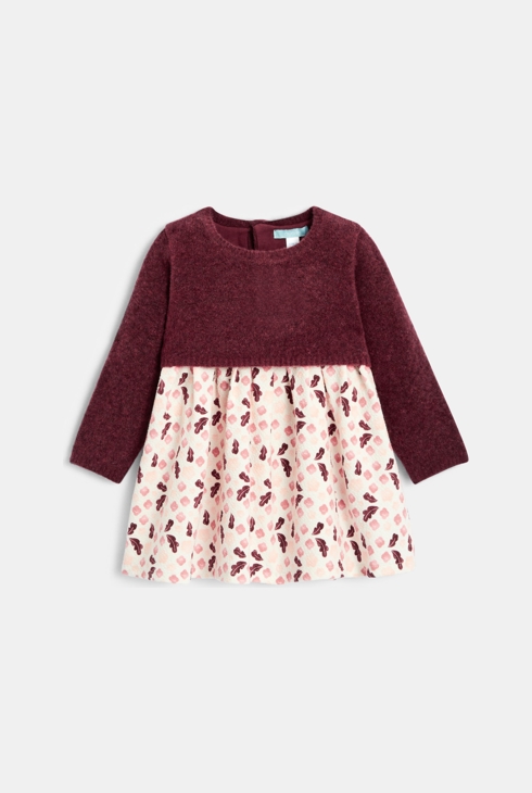 Obleka iz dvojnega materiala (pletivo in vafljast bombaž) vijoličasta dojenček deklica 1