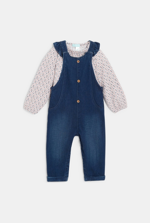 Salopette longue denim bleu bébé fille 1
