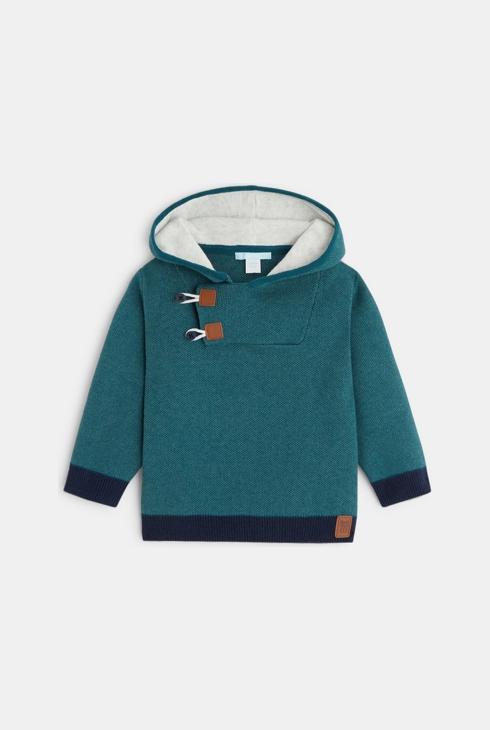 Rozpinany sweter z zapięciem na guziki i kapturem zielony niemowlę chłopiec 1