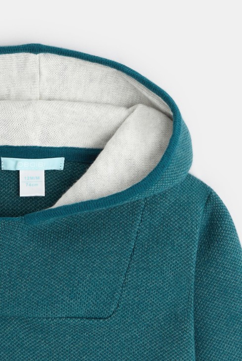Rozpinany sweter z zapięciem na guziki i kapturem zielony niemowlę chłopiec 2