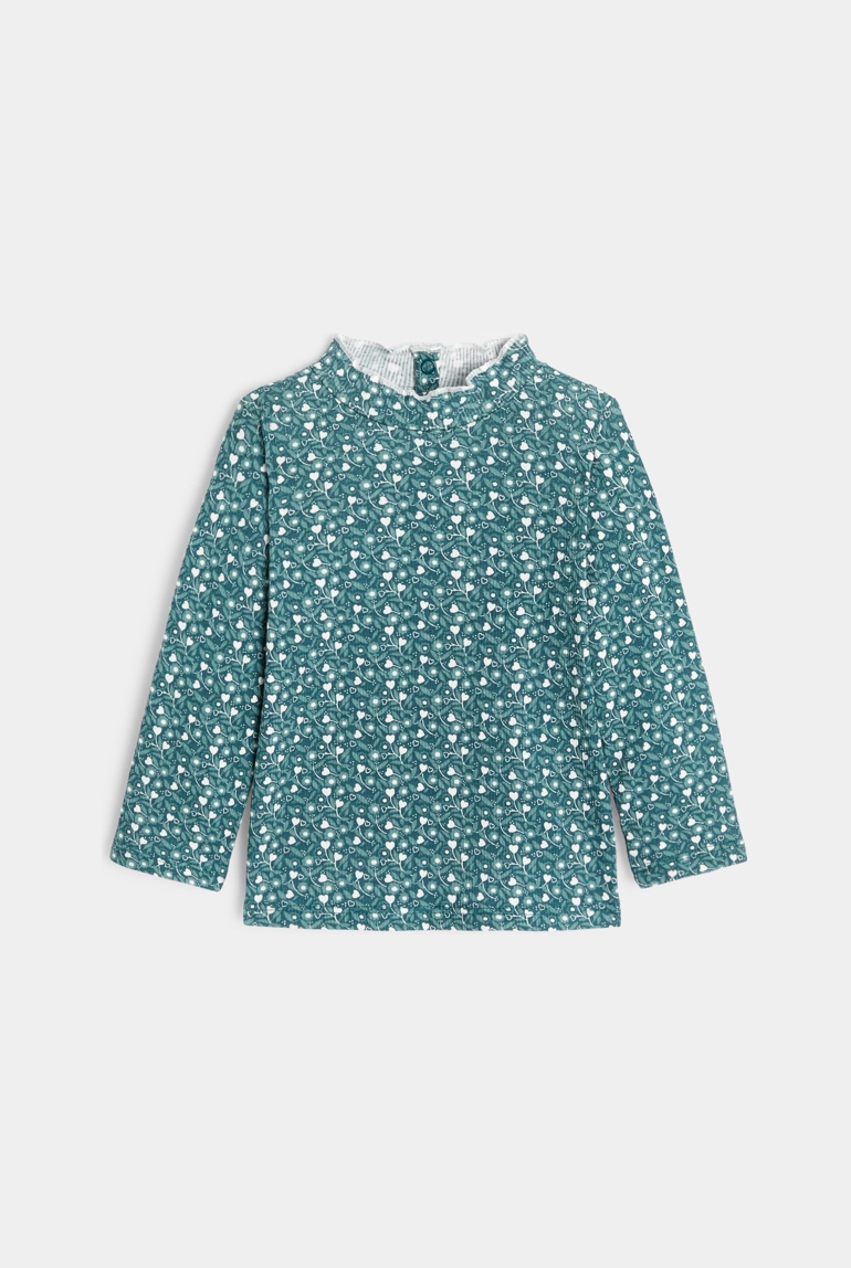 T-shirt côte plate col ondulé vert bébé fille 1