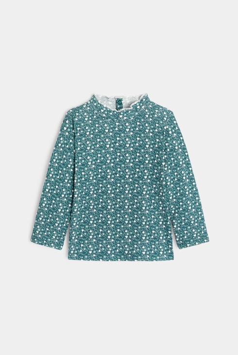 T-Shirt aus Flachripp, wellenförmiger Kragen Grün Baby Mädchen 1
